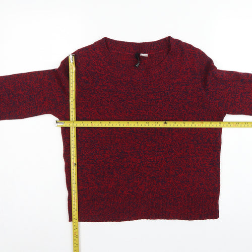 H&M Women’s Red Navy Marl XS Crew Neck Acrylic Knit Pullover Jumper