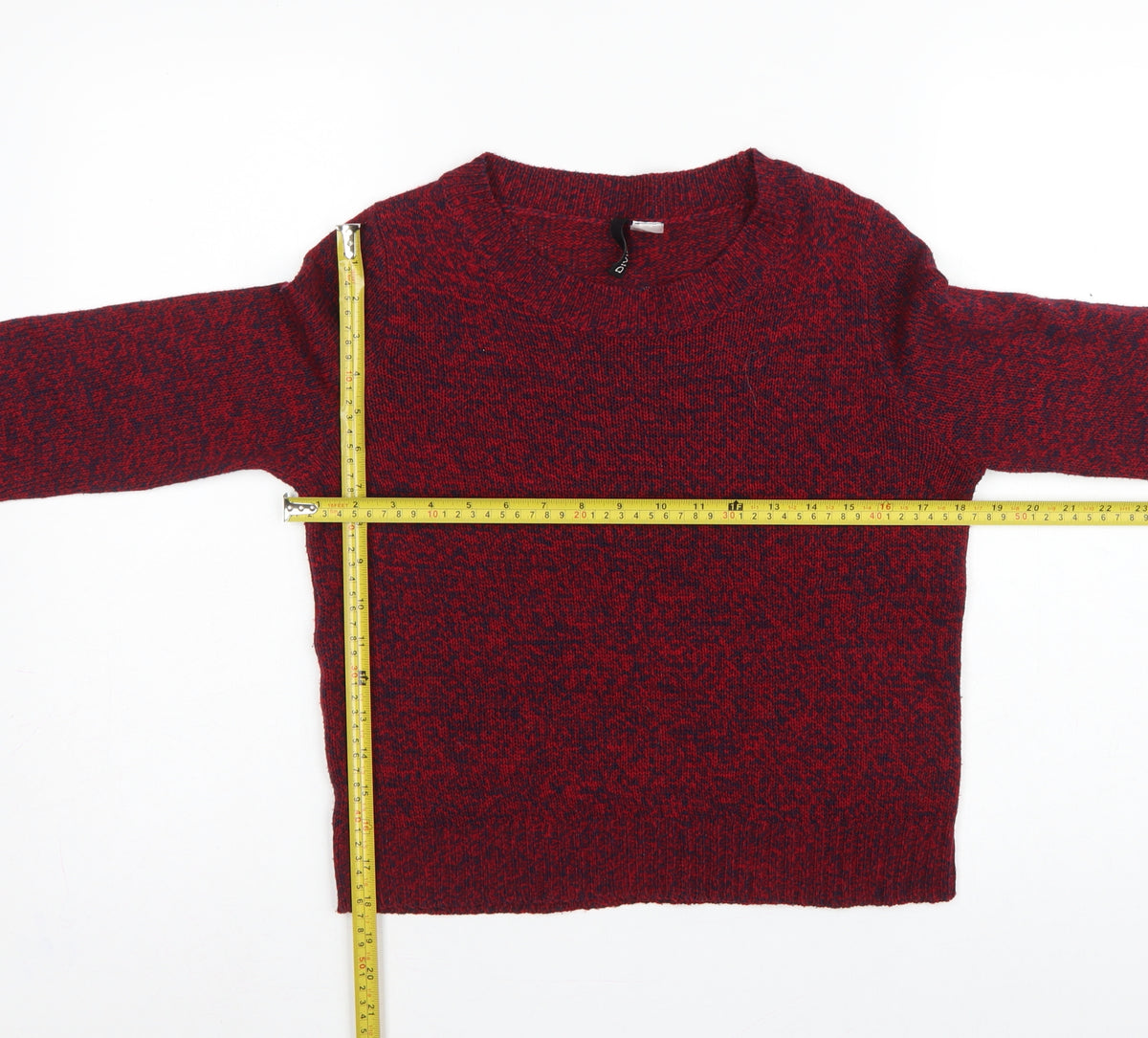 H&M Women’s Red Navy Marl XS Crew Neck Acrylic Knit Pullover Jumper