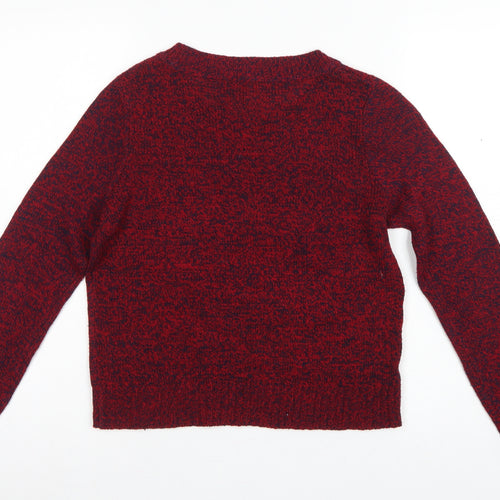 H&M Women’s Red Navy Marl XS Crew Neck Acrylic Knit Pullover Jumper