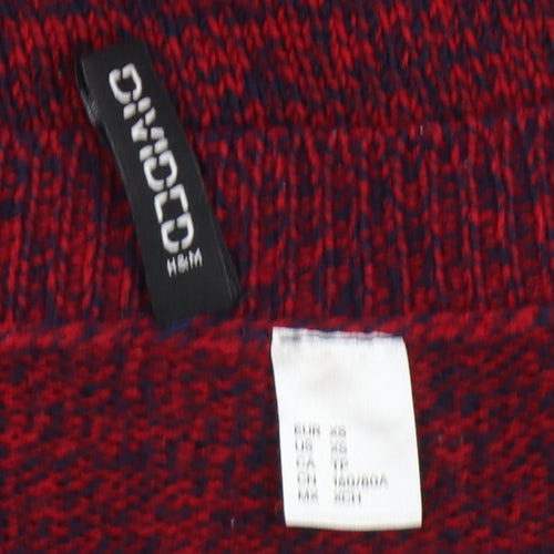 H&M Women’s Red Navy Marl XS Crew Neck Acrylic Knit Pullover Jumper