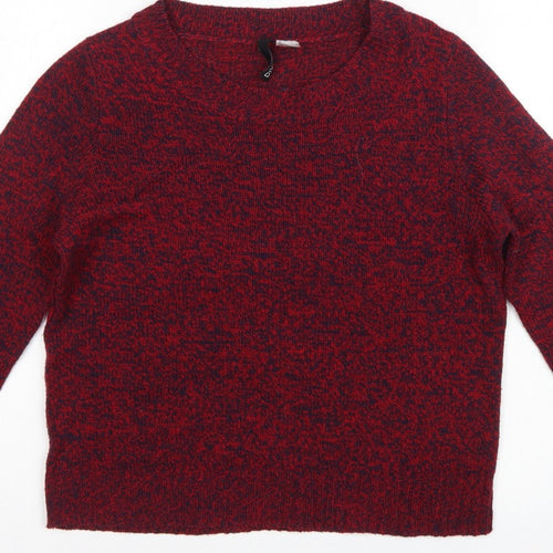 H&M Women’s Red Navy Marl XS Crew Neck Acrylic Knit Pullover Jumper