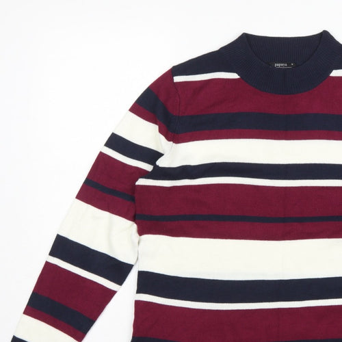 Papaya Women Multicoloured Size 16 Striped Mock Neck Acrylic Jumper