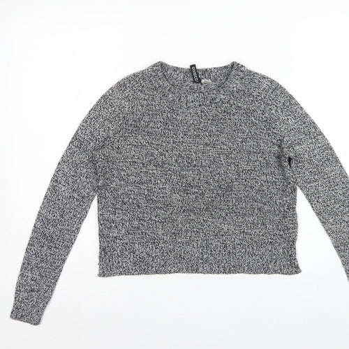 H&M Divided Women Grey Marl XS Chunky Knit Crew Neck Pullover Jumper