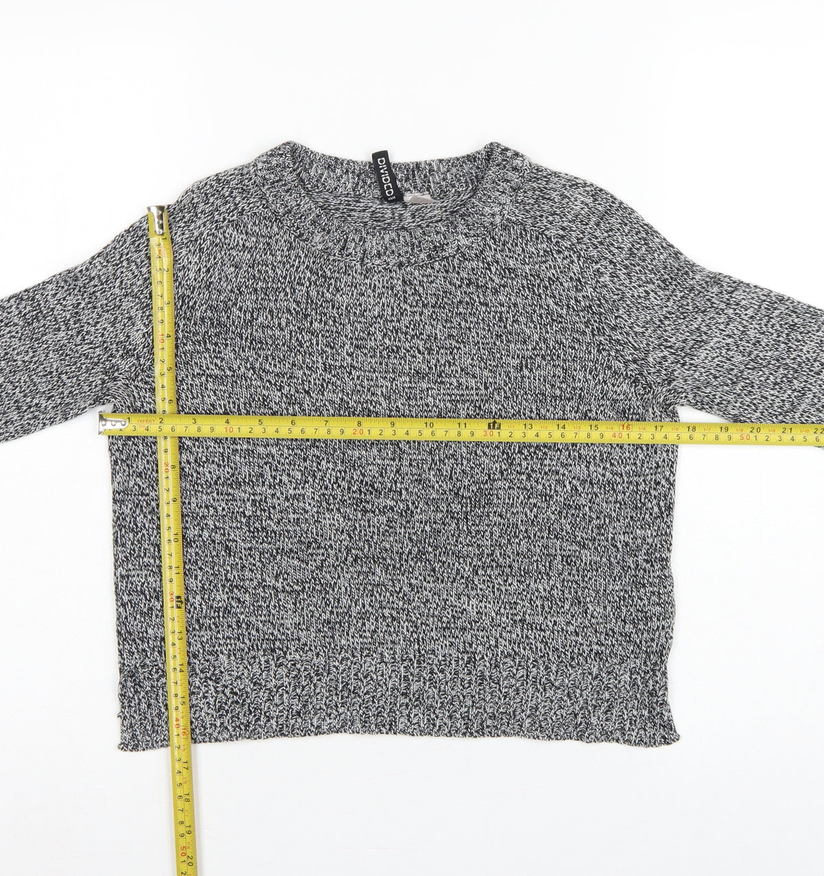 H&M Divided Women Grey Marl XS Chunky Knit Crew Neck Pullover Jumper