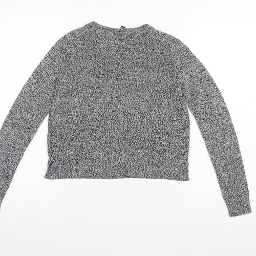 H&M Divided Women Grey Marl XS Chunky Knit Crew Neck Pullover Jumper