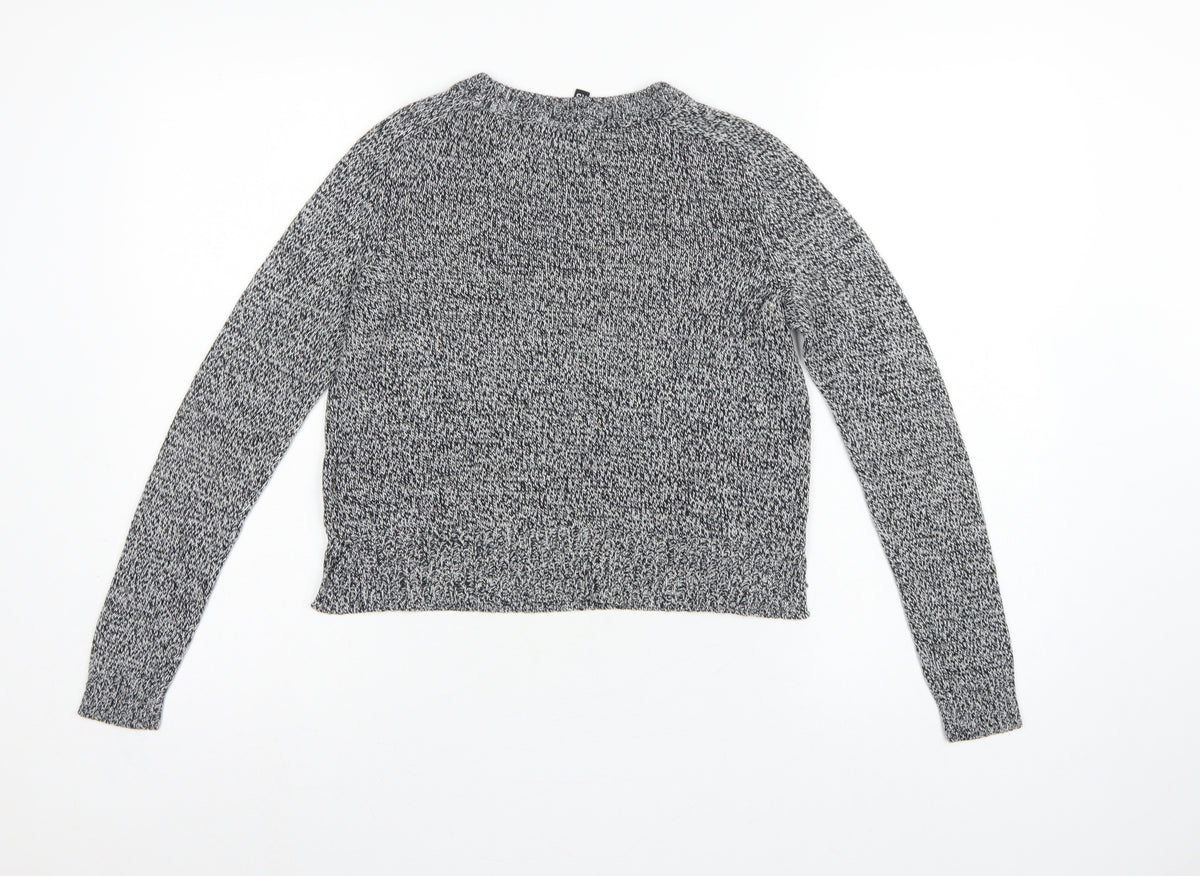 H&M Divided Women Grey Marl XS Chunky Knit Crew Neck Pullover Jumper