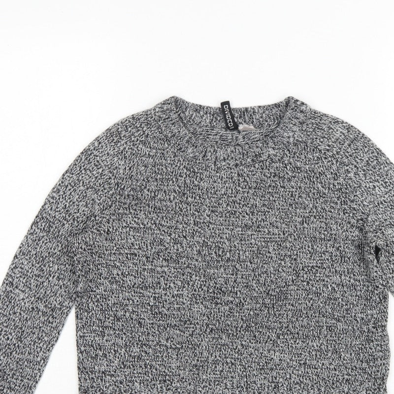 H&M Divided Women Grey Marl XS Chunky Knit Crew Neck Pullover Jumper
