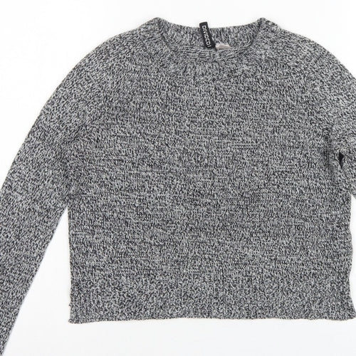 H&M Divided Women Grey Marl XS Chunky Knit Crew Neck Pullover Jumper