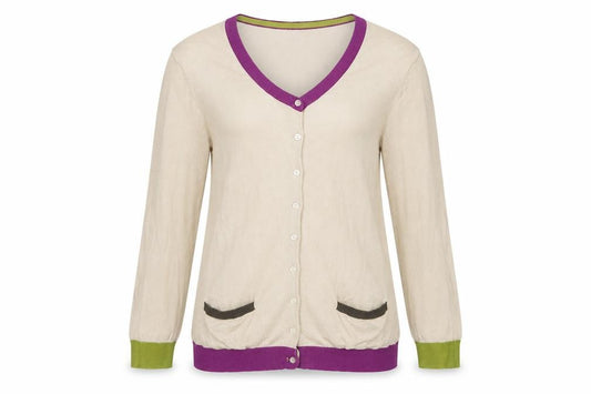 Hobbs Women Beige Silk Cotton UK 12 V-Neck Button Cardigan