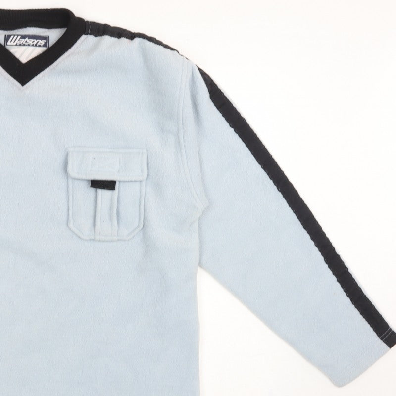 Watsons Mens Blue M V-Neck Pullover Fleece Sweatshirt Pocket
