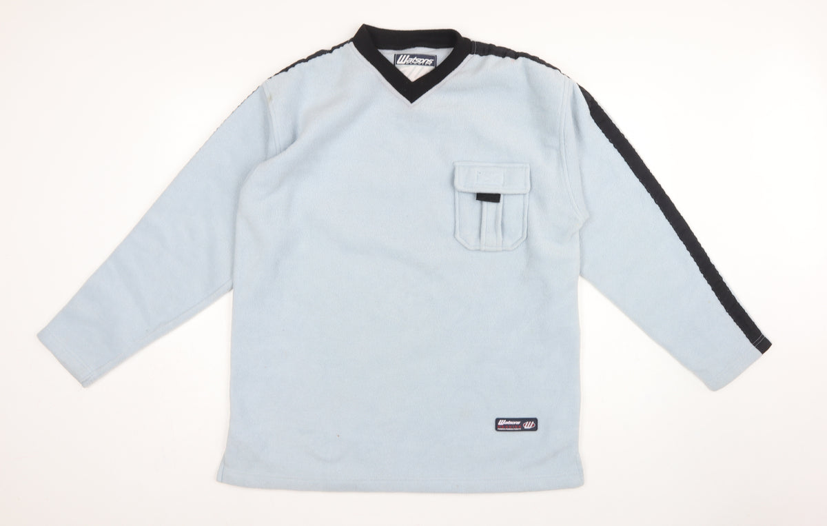 Watsons Mens Blue M V-Neck Pullover Fleece Sweatshirt Pocket