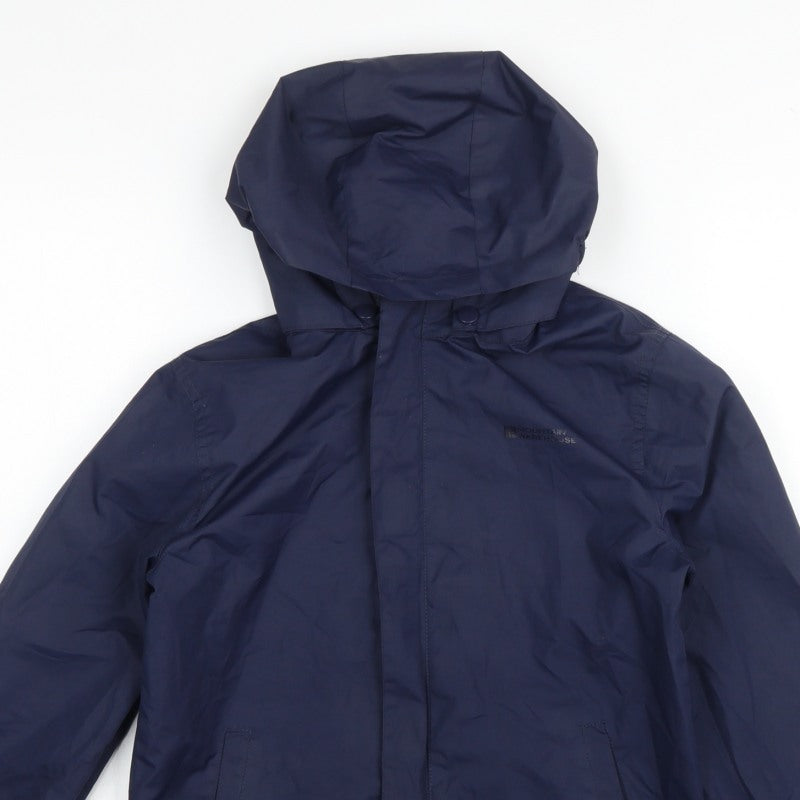 Mountain Warehouse Boys Blue 9-10 Years Hooded Rain Jacket Outdoor