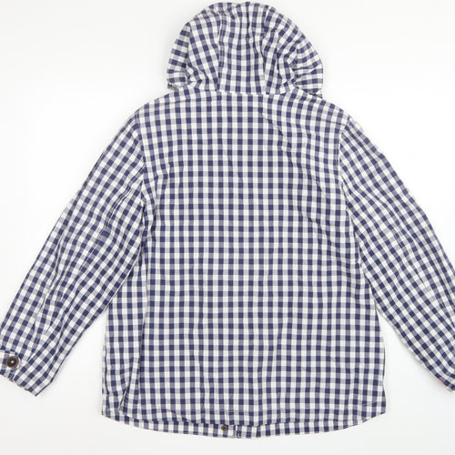 Joules Women Blue Check Waterproof Hooded Rain Coat Jacket UK 14
