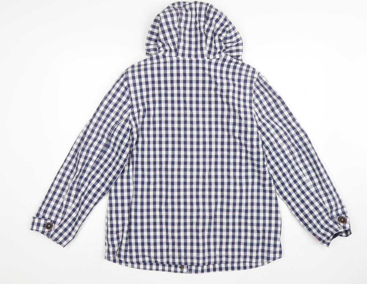 Joules Women Blue Check Waterproof Hooded Rain Coat Jacket UK 14