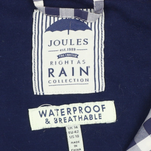 Joules Women Blue Check Waterproof Hooded Rain Coat Jacket UK 14