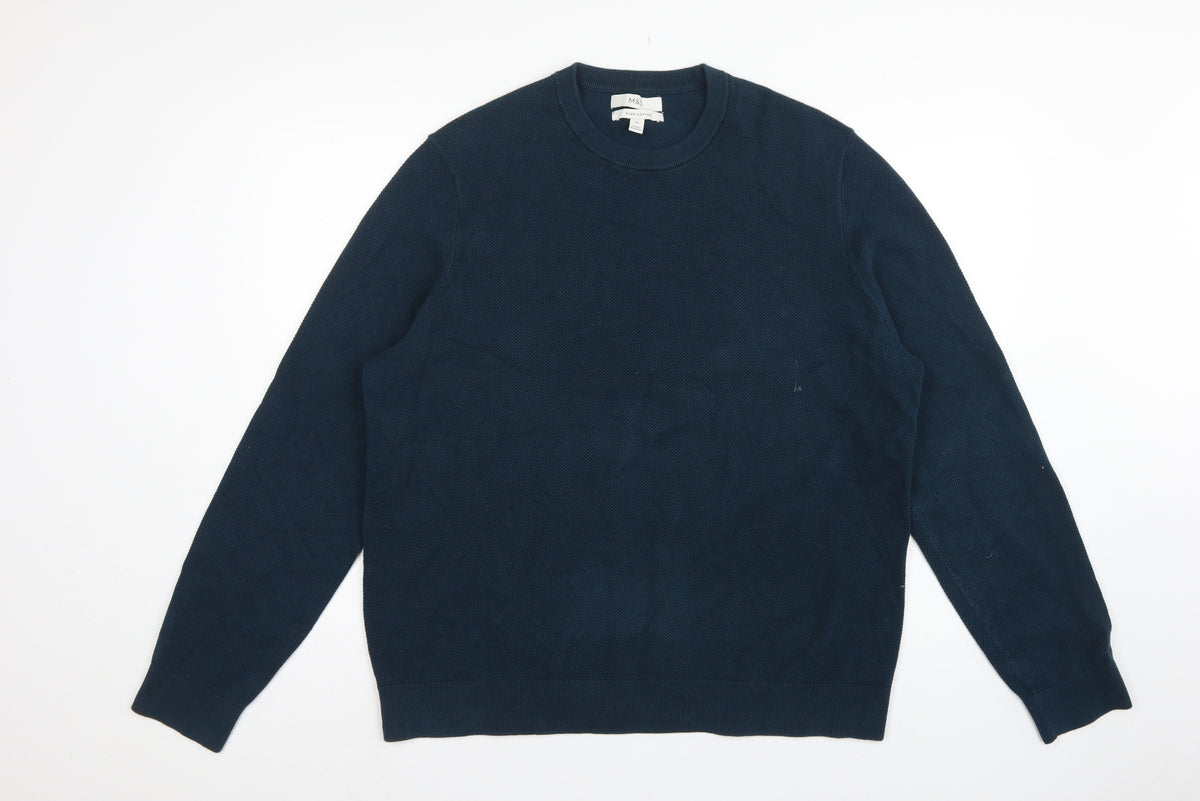 Marks and Spencer Men’s Blue 2XL Cotton Crew Neck Knit Pullover Jumper