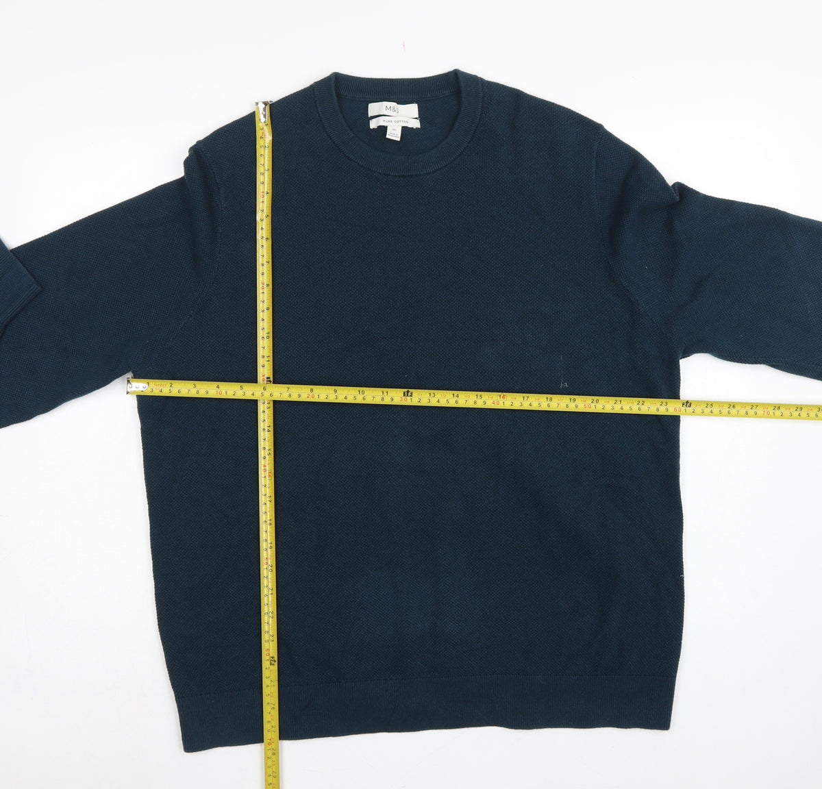 Marks and Spencer Men’s Blue 2XL Cotton Crew Neck Knit Pullover Jumper