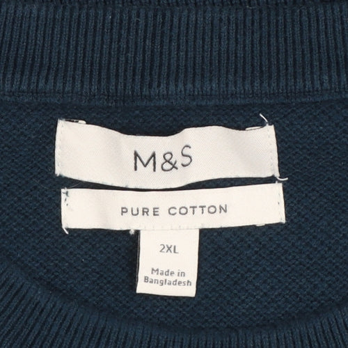 Marks and Spencer Men’s Blue 2XL Cotton Crew Neck Knit Pullover Jumper