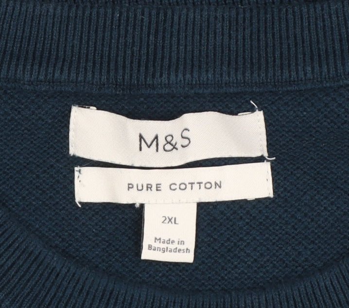 Marks and Spencer Men’s Blue 2XL Cotton Crew Neck Knit Pullover Jumper