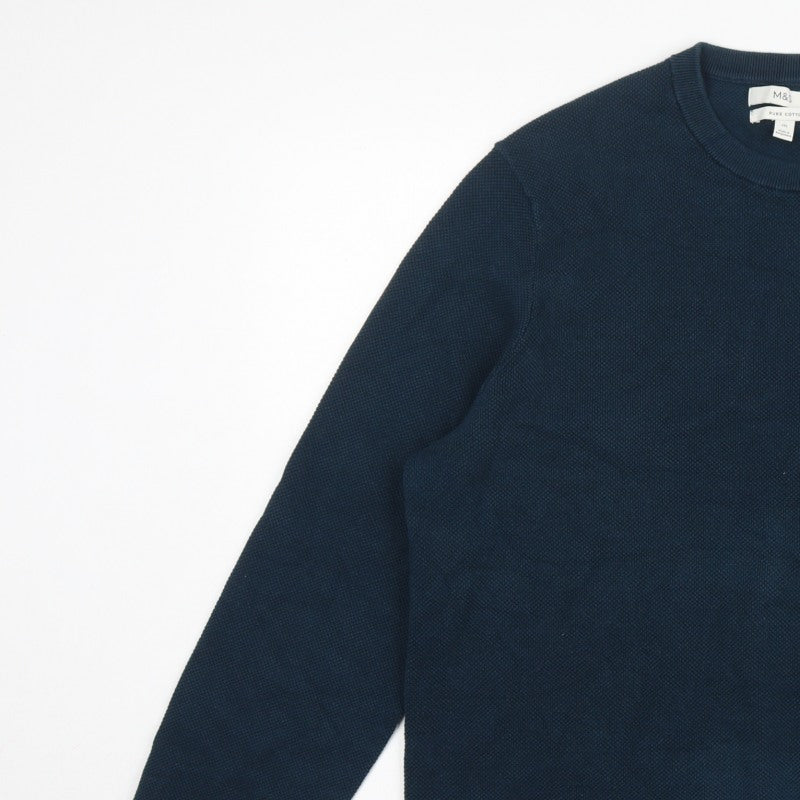 Marks and Spencer Men’s Blue 2XL Cotton Crew Neck Knit Pullover Jumper