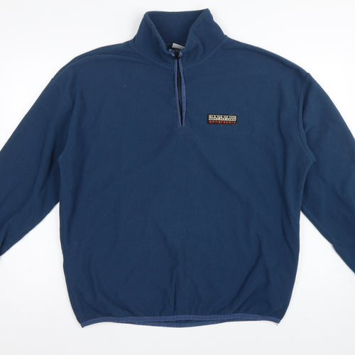 Napapijri Men’s Blue L 1/4 Zip Fleece Sweatshirt High Neck Logo