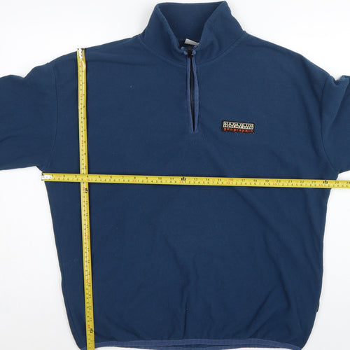 Napapijri Men’s Blue L 1/4 Zip Fleece Sweatshirt High Neck Logo