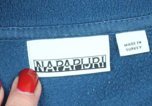 Napapijri Men’s Blue L 1/4 Zip Fleece Sweatshirt High Neck Logo