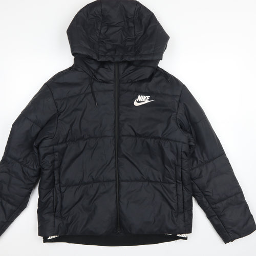 Nike Men Black L Puffer Jacket Hooded Quilted Full Zip