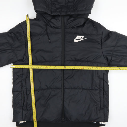 Nike Men Black L Puffer Jacket Hooded Quilted Full Zip