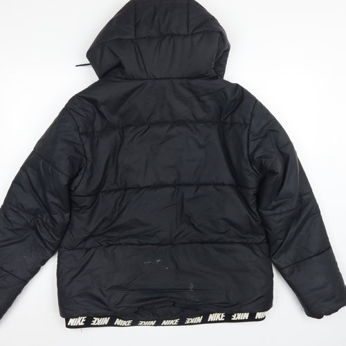 Nike Men Black L Puffer Jacket Hooded Quilted Full Zip
