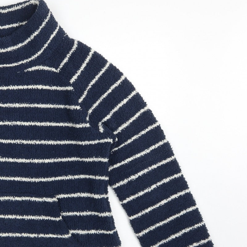 Weird Fish Women’s Blue Stripe Fleece Pullover Sweatshirt UK 16 Pockets
