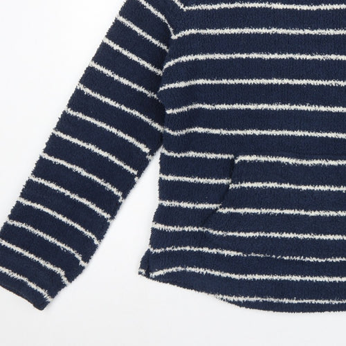 Weird Fish Women’s Blue Stripe Fleece Pullover Sweatshirt UK 16 Pockets