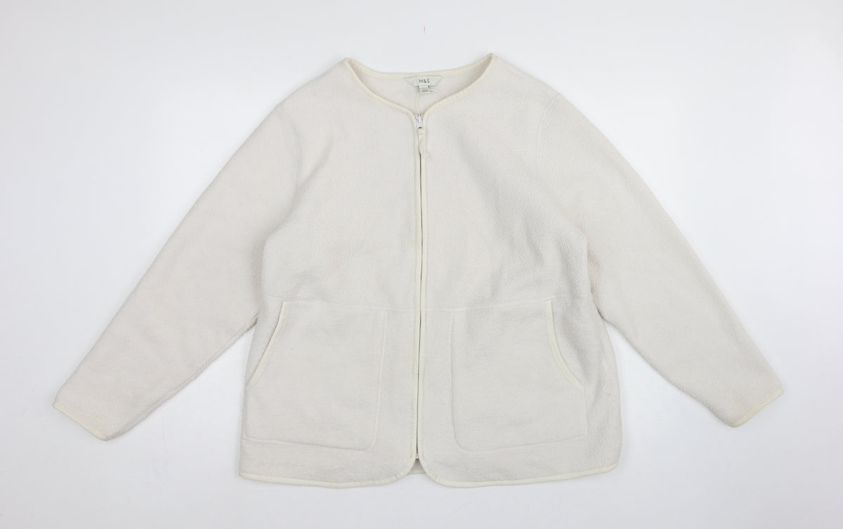 Marks and Spencer Women Ivory L Regular Fleece Full Zip Jacket