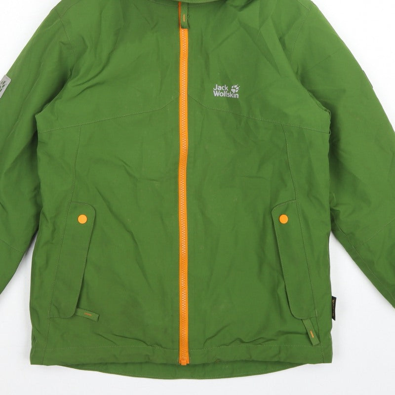 Jack Wolfskin Boys Green Hooded Jacket UK 9-10 Years Fleece Lined
