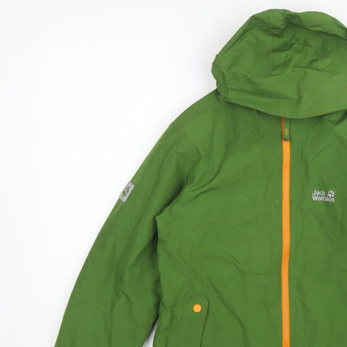 Jack Wolfskin Boys Green Hooded Jacket UK 9-10 Years Fleece Lined