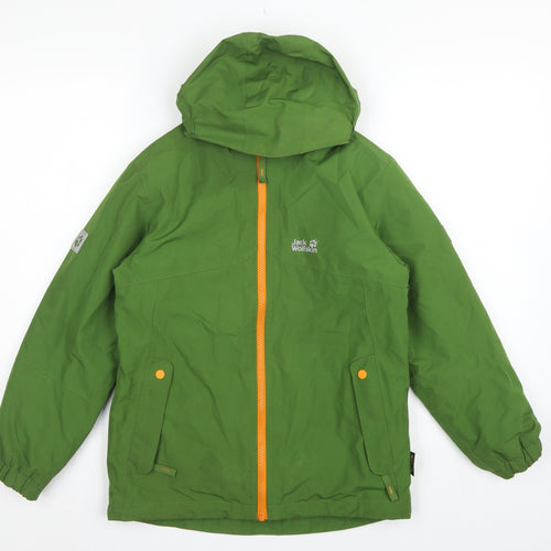 Jack Wolfskin Boys Green Hooded Jacket UK 9-10 Years Fleece Lined