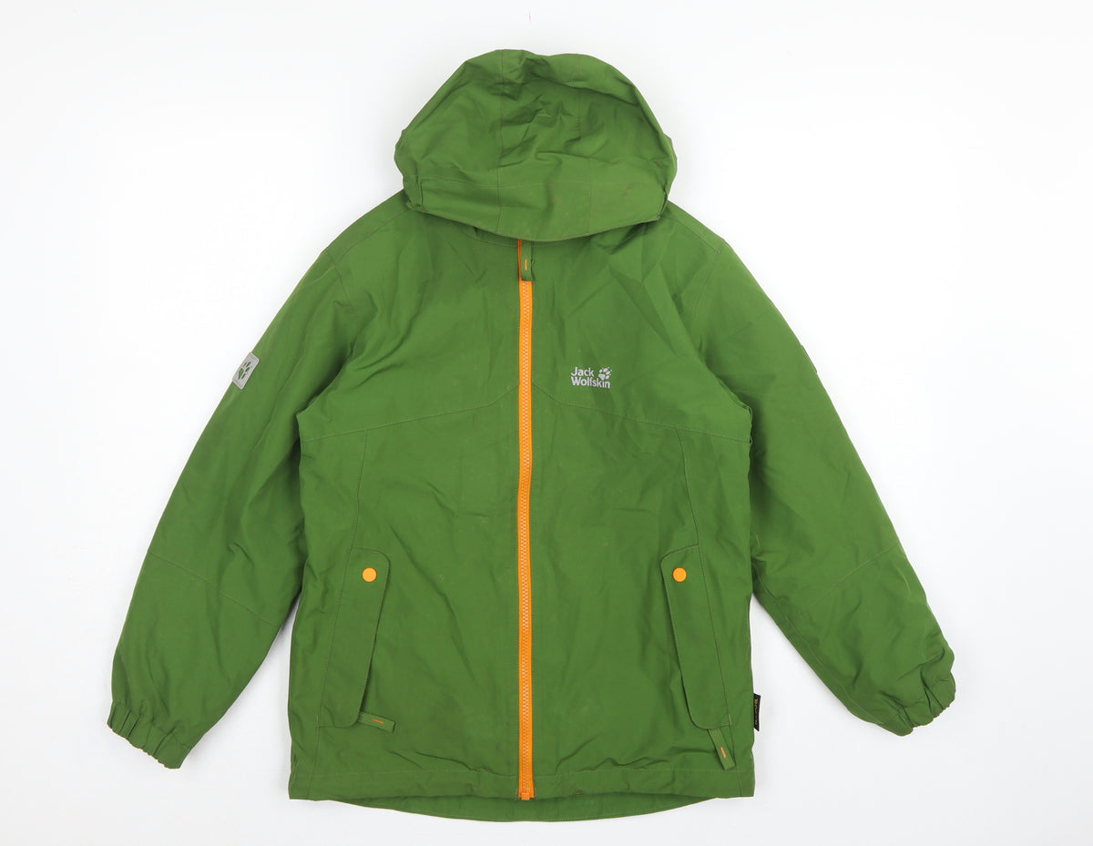 Jack Wolfskin Boys Green Hooded Jacket UK 9-10 Years Fleece Lined