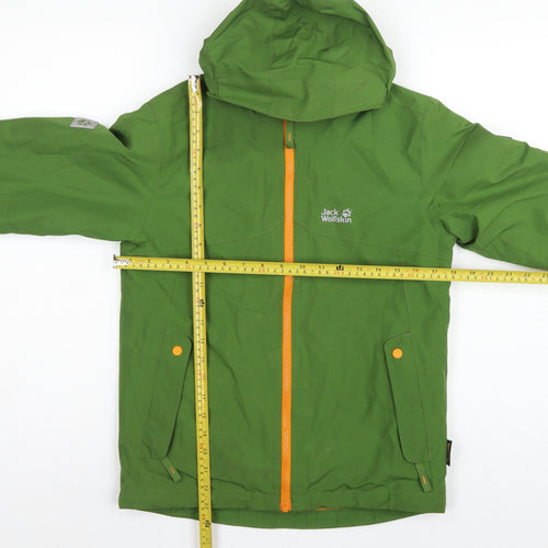 Jack Wolfskin Boys Green Hooded Jacket UK 9-10 Years Fleece Lined