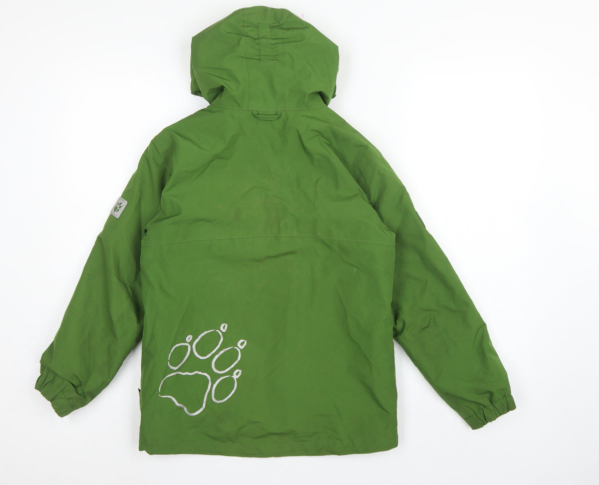 Jack Wolfskin Boys Green Hooded Jacket UK 9-10 Years Fleece Lined