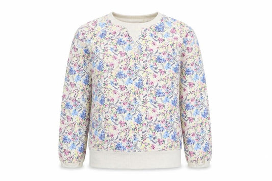 Front view of FatFace girls’ multicoloured floral sweatshirt 8-9 years pullover crew neck