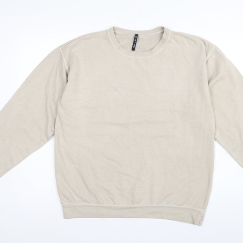 AsYou Men’s Beige Small Crew Neck Logo Pullover Sweatshirt