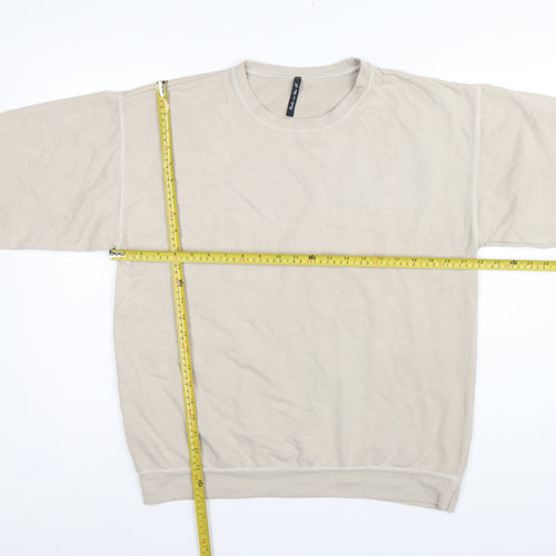 AsYou Men’s Beige Small Crew Neck Logo Pullover Sweatshirt