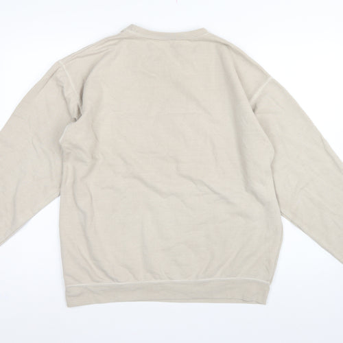 AsYou Men’s Beige Small Crew Neck Logo Pullover Sweatshirt