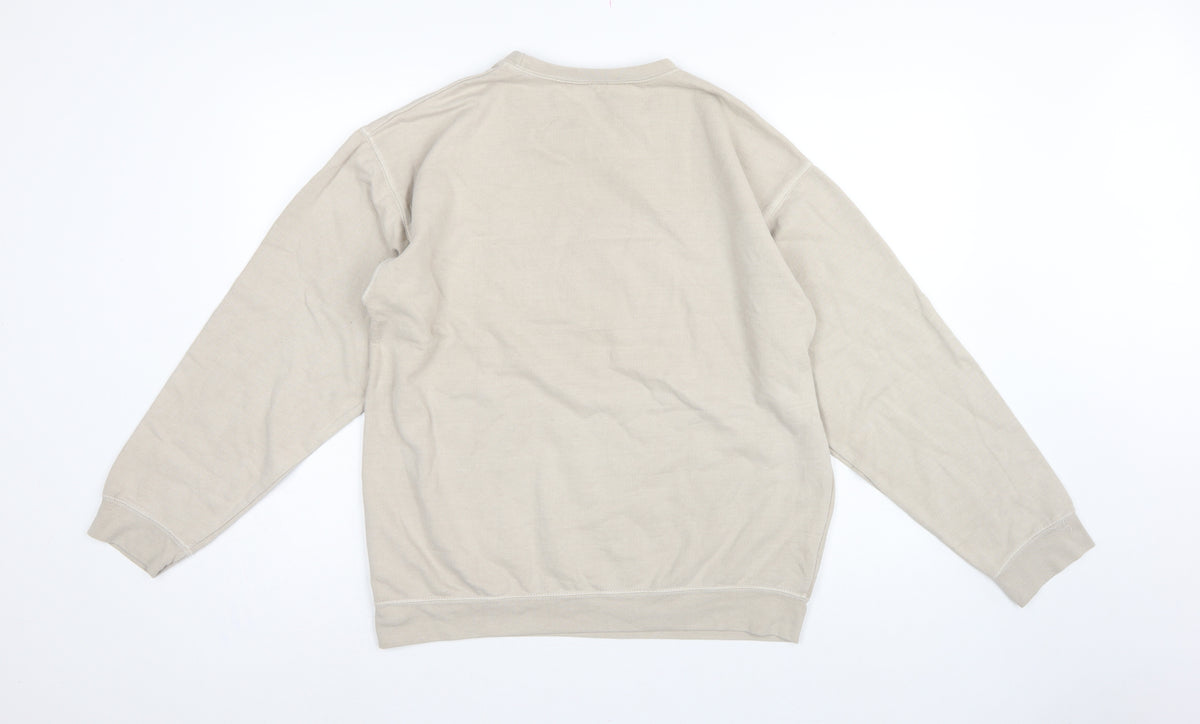 AsYou Men’s Beige Small Crew Neck Logo Pullover Sweatshirt