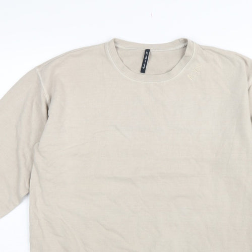 AsYou Men’s Beige Small Crew Neck Logo Pullover Sweatshirt