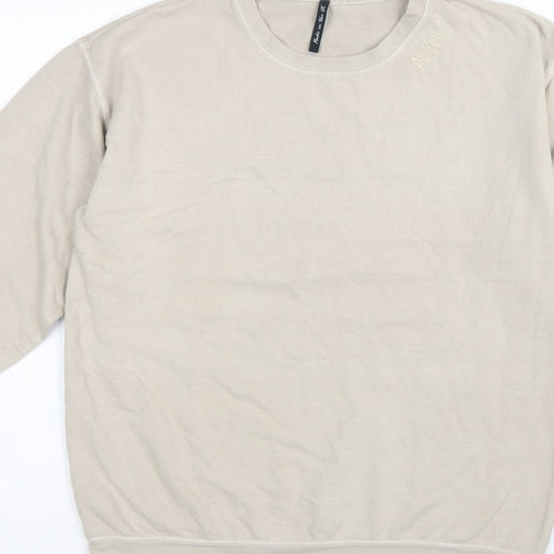 AsYou Men’s Beige Small Crew Neck Logo Pullover Sweatshirt