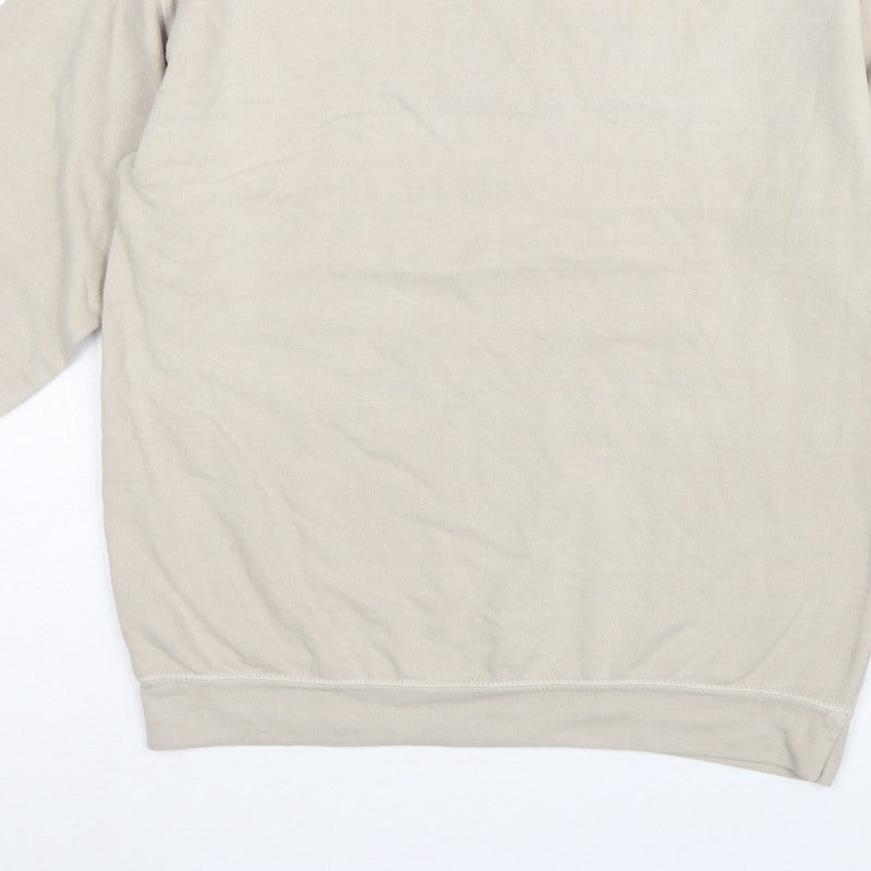 AsYou Men’s Beige Small Crew Neck Logo Pullover Sweatshirt