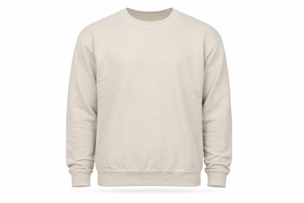 AsYou Men’s Beige Small Crew Neck Logo Pullover Sweatshirt