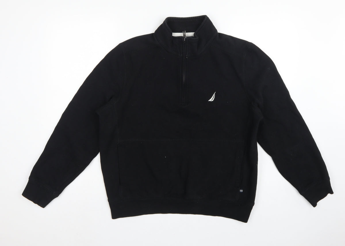 Nautica Men's Black M 1/4 Zip Pullover Logo Sweatshirt
