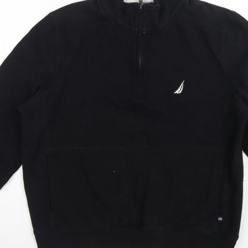 Nautica Men's Black M 1/4 Zip Pullover Logo Sweatshirt